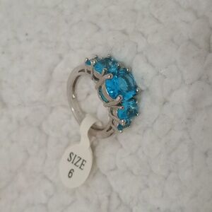 Sterling Silver Elegant Blue Gemstone Silver Ring Size 6